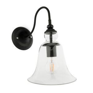 Dusver Voorspeller Tweede leerjaar Vintage Wandlamp Zwart Met Glazen Lampenkap - Lamp Van Glas