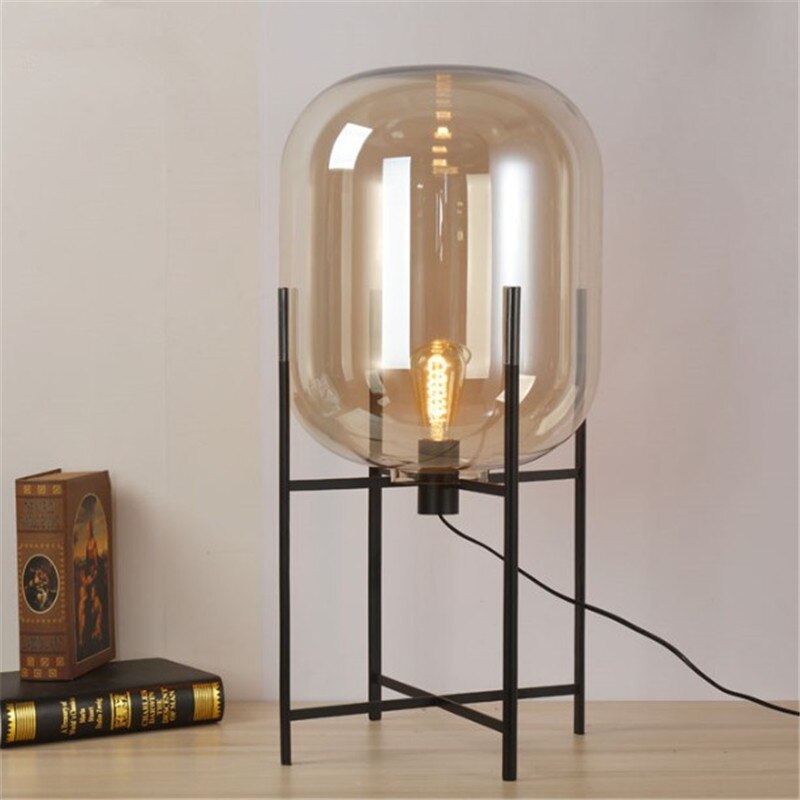 hartstochtelijk bijkeuken lucht Amber Glazen Tafellamp XL, Metaal, E27 Fitting, ⌀34x74cm, Zwart
